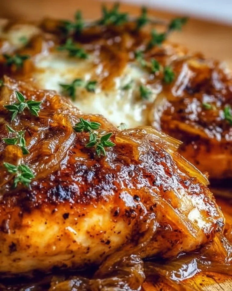 Zwiebel-Hühnchenbrust mit frischen Zwiebeln und Gewürzen auf einem Teller serviert