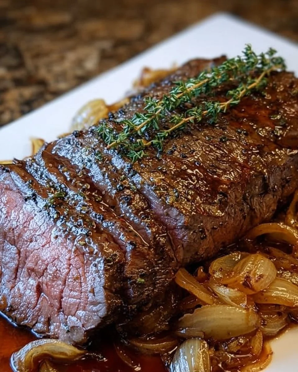 Hausgemachter Zwiebelrostbraten nach Omas Rezept mit Zwiebeln und saftigem Fleisch.