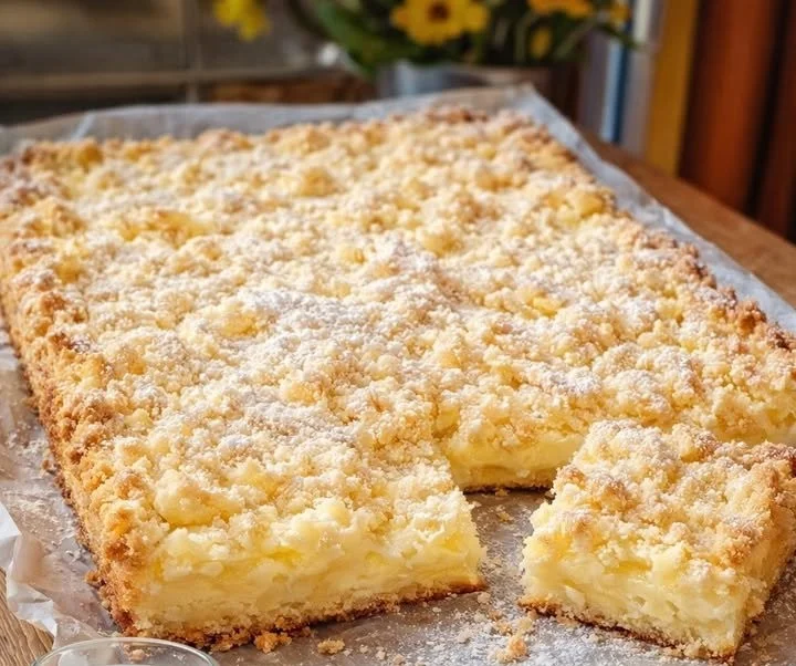15 Minuten Vanillepudding Streuselkuchen vom Blech mit Streuseln