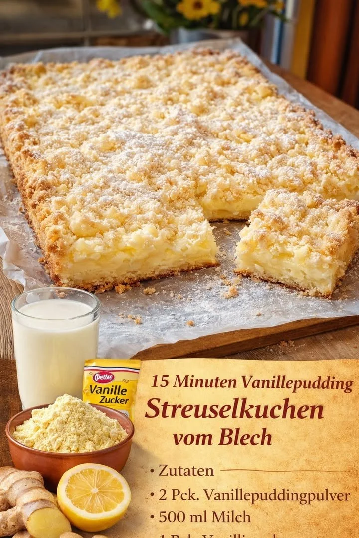 15 Minuten Vanillepudding Streuselkuchen vom Blech