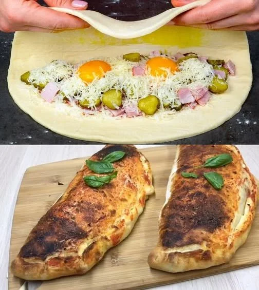 Leckere Calzone mit Blätterteig, frisch gebacken und gefüllt.