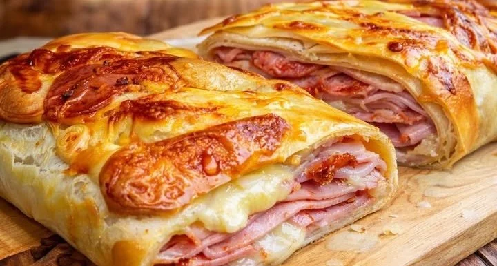 Gefüllter Blätterteigstrudel mit Schinken und Käse