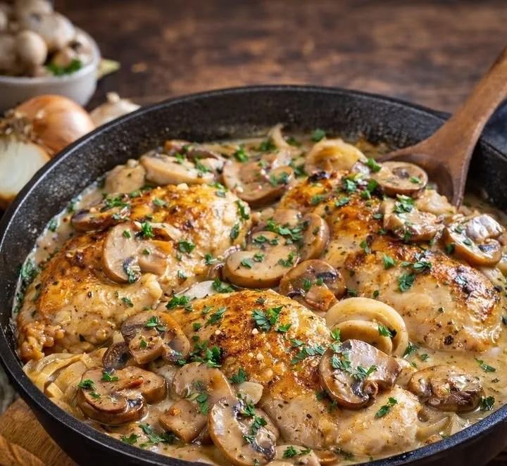Hähnchen Pilzpfanne mit Champignons