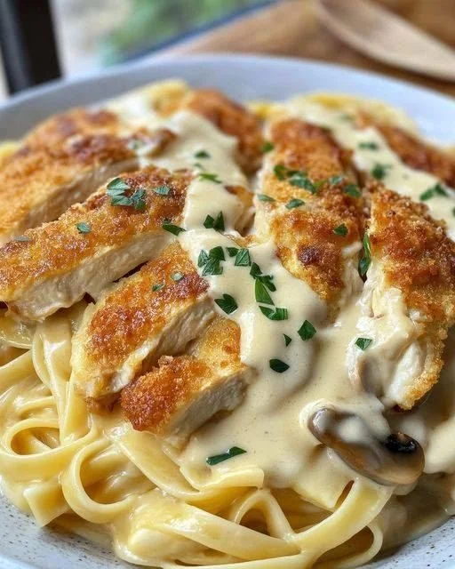 Hähnchenstreifen mit Champignon-Rahmsauce