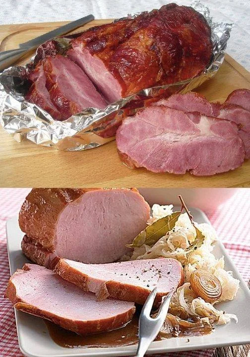 Gericht mit Kasselerbraten auf einem weißem Teller serviert.