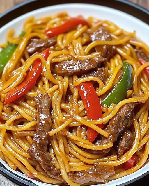 Leckeres Rindfleisch mit Paprika und Zwiebeln auf einem Teller serviert