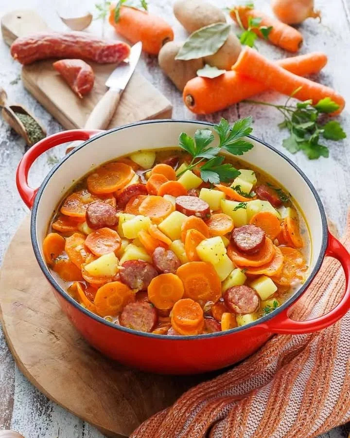 Klassischer Möhreneintopf mit frischen Karotten und Gewürzen.