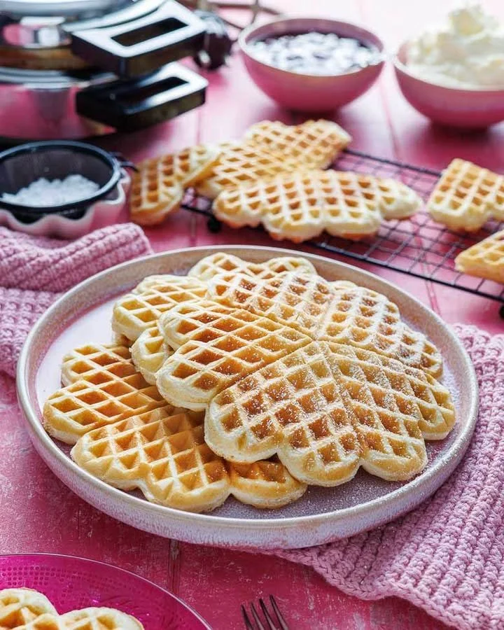 Omas Waffeln auf einem Teller mit frischen Früchten und Sahne