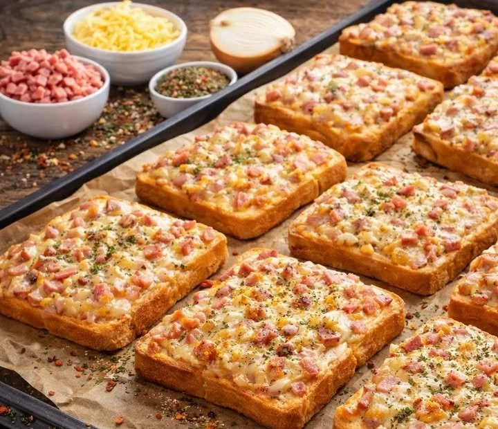 Leckeres Pizzatoast mit Käse und frischen Zutaten