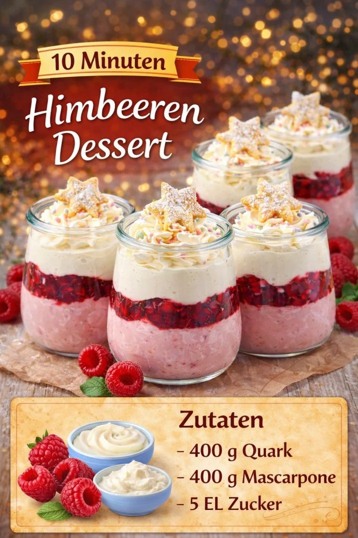 Silvester Dessert mit Himbeeren