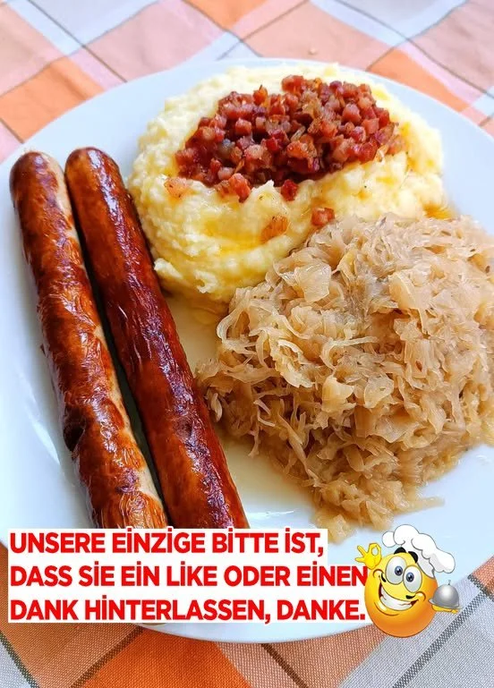 Thüringer Bratwurst mit Kartoffelpüree und Sauerkraut