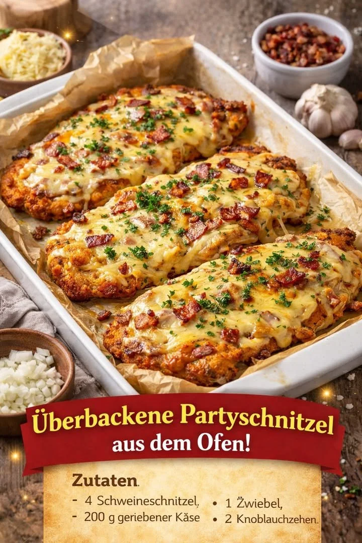 Überbackene Partyschnitzel aus dem Ofen