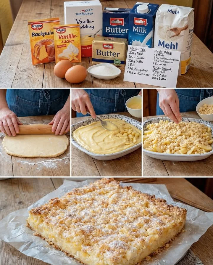 15-Minuten Vanillepudding-Streuselkuchen vom Blech