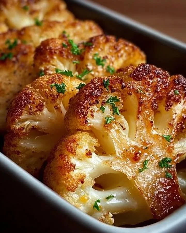 Leckerer Backofen Blumenkohl, der besser als Fleisch ist, auf einem Teller serviert.