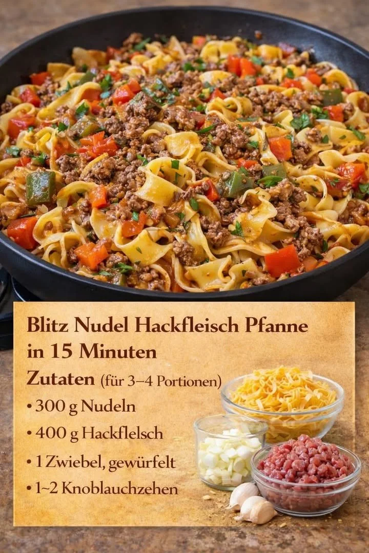 Blitz Hackfleisch Nudel Pfanne