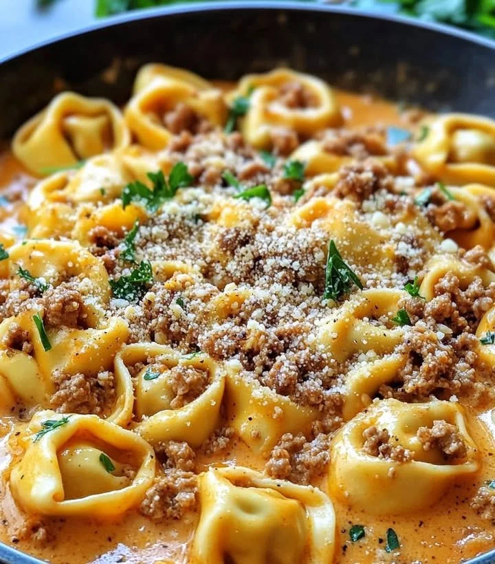 Cremige Tortellini-Pfanne mit würzigem Hackfleisch