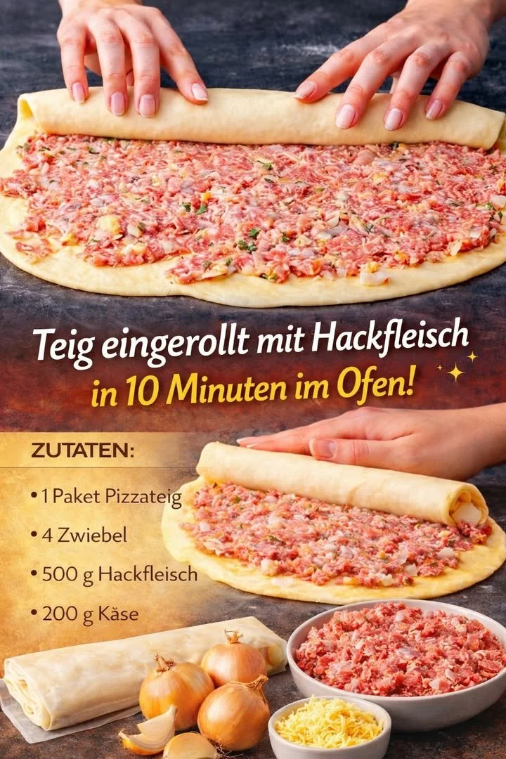 Eingerollter Teig mit Hackfleisch