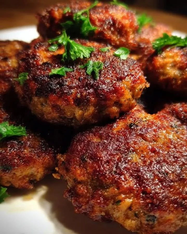 Saftige und würzige Frikadellen auf einem Teller serviert.