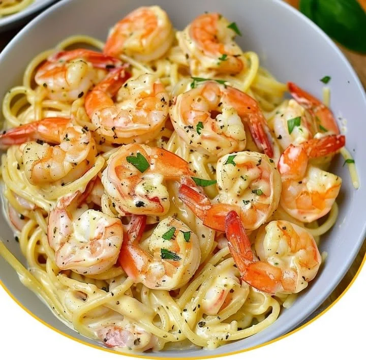 Garnelen-Spaghetti in leckerer Knoblauch-Frischkäsesauce