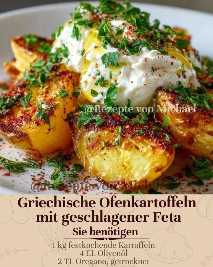 Griechische Ofenkartoffeln mit geschlagenem Feta