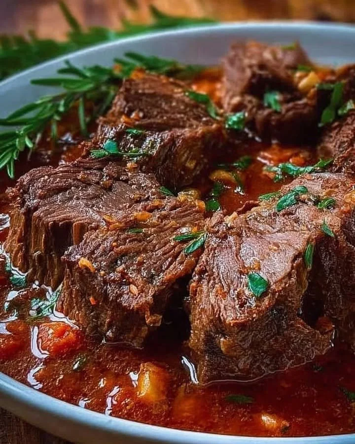 Italienischer Schmorbraten mit Knoblauch, saftig und aromatisch zubereitet