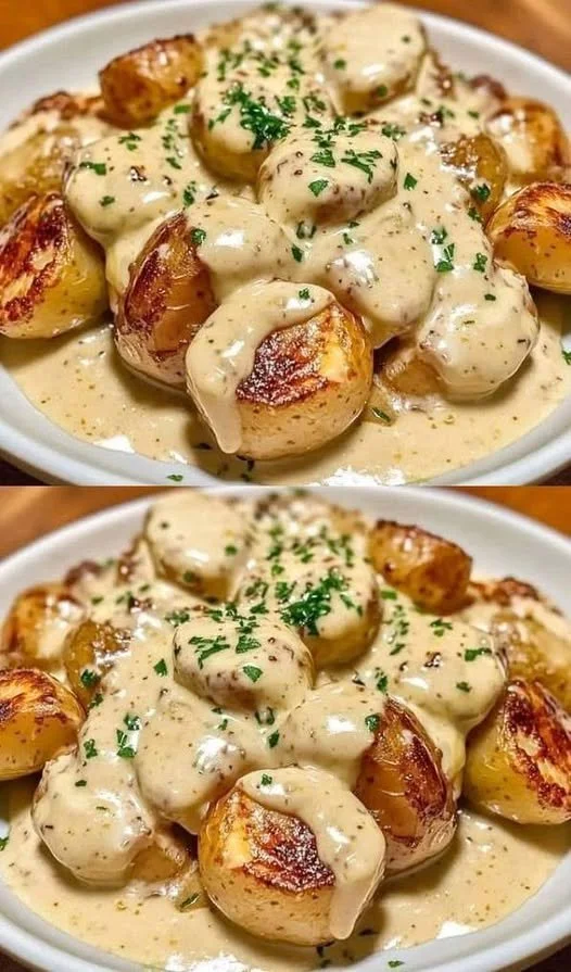 Kartoffeln in Knoblauch-Sahnesauce