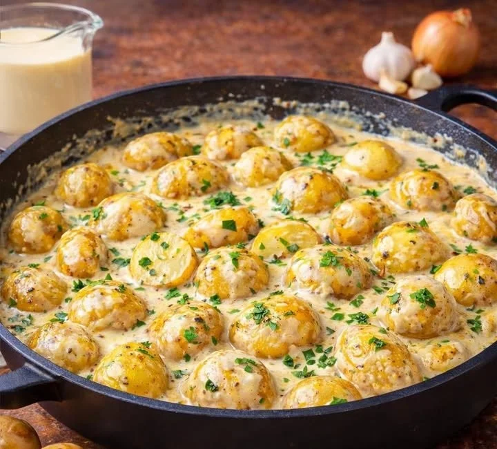 Kartoffeln in Knoblauch Sahnesauce