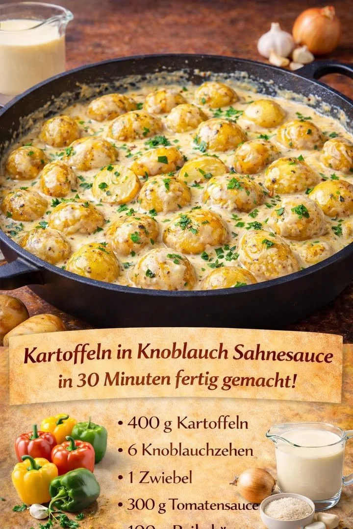 Kartoffeln in Knoblauch Sahnesauce