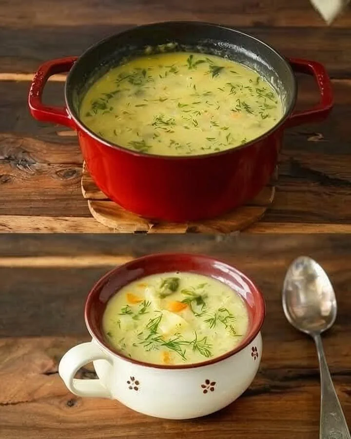 Eine dampfende Schüssel Kartoffelsuppe mit frischen Kräutern