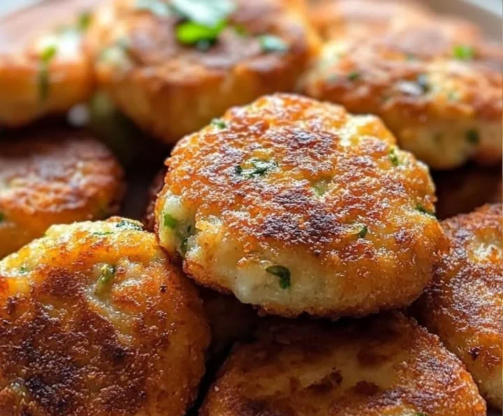 Knusprige Zucchini-Feta-Bällchen frisch aus dem Ofen auf einem Teller