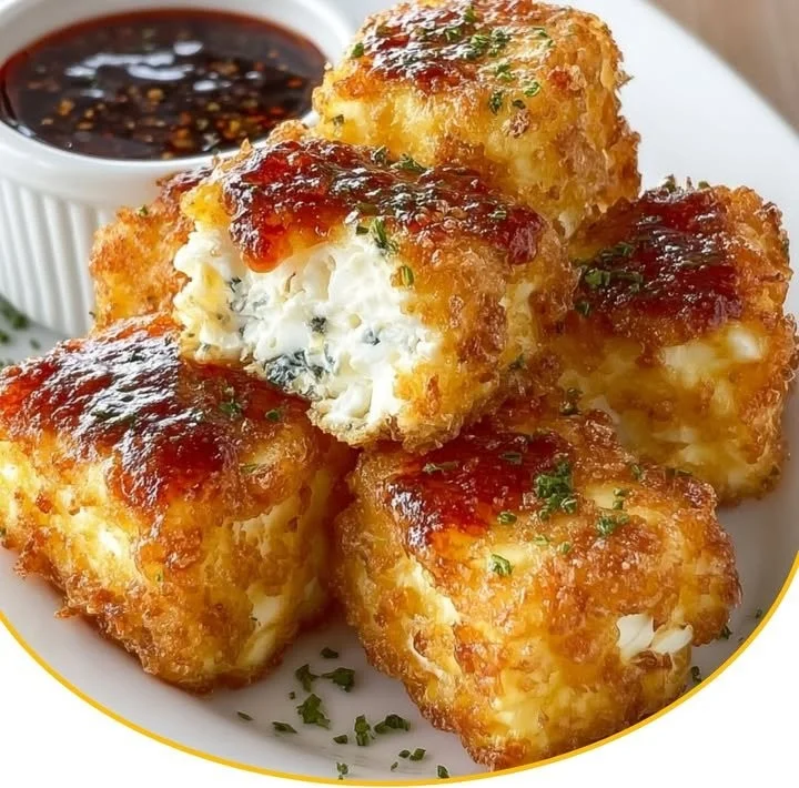 Knuspriger Feta aus dem Airfryer auf einem Teller serviert