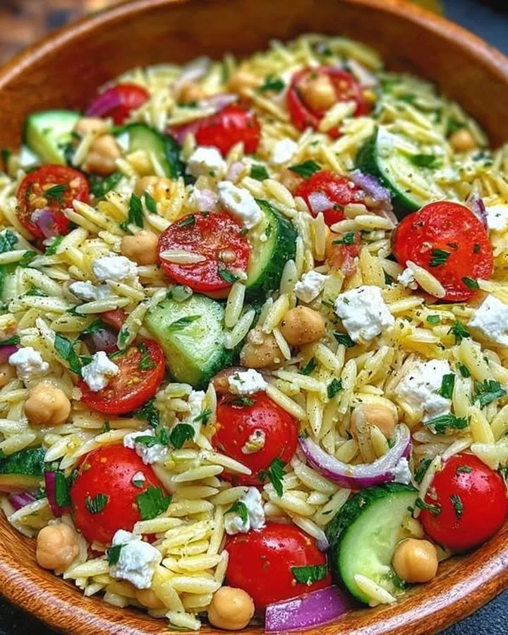 Kritharaki-Salat aus Griechenland mit Feta