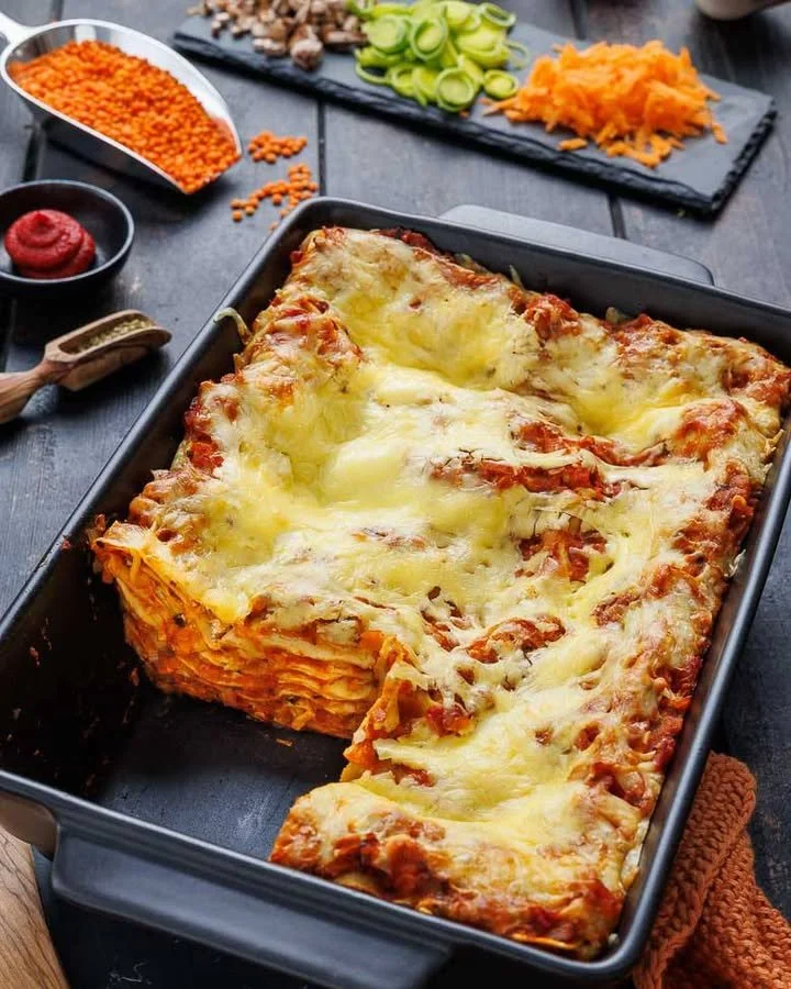 Linsenlasagne mit Roten Linsen