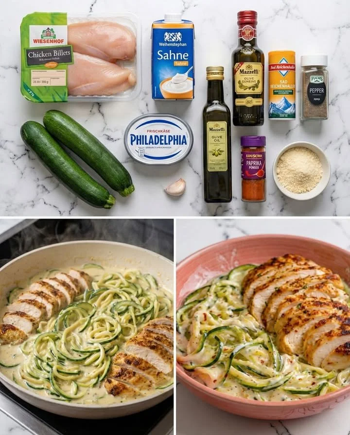 Low-Carb Chicken Breast with Creamy Zucchini Noodles