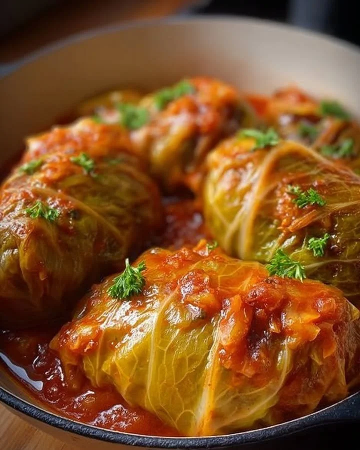 Omas Kohlrouladen in einer köstlichen Soße serviert