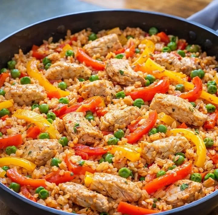 Paprika Reispfanne mit Hähnchen