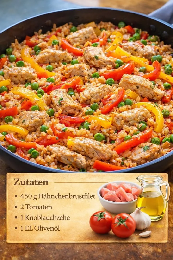 Paprika Reispfanne mit Hähnchen