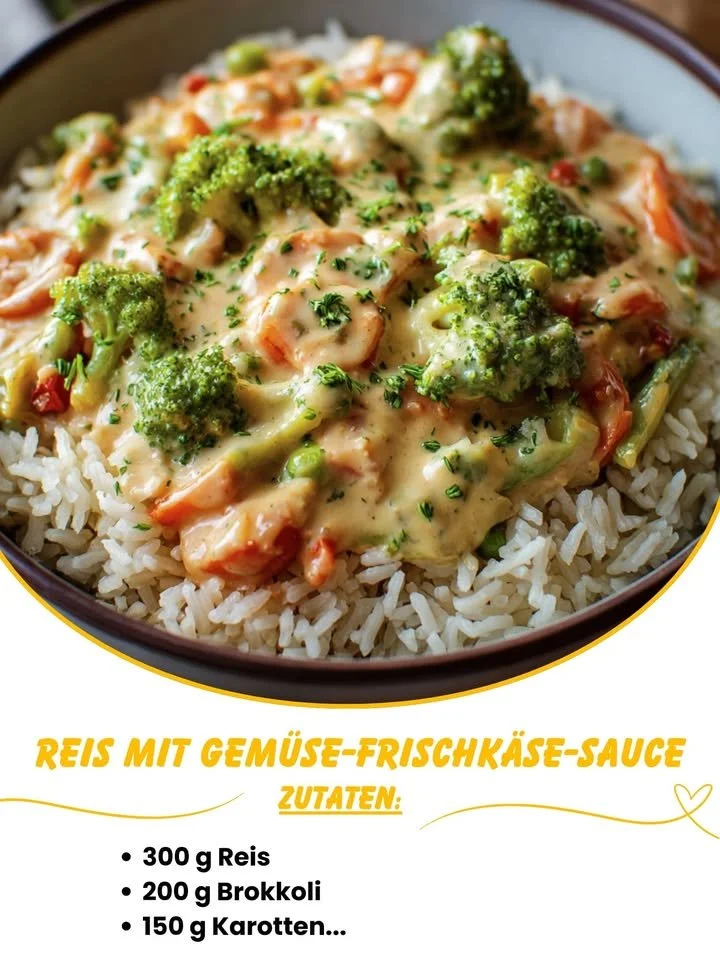 Reis mit Gemüse-Frischkäse-Sauce