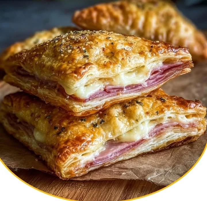 Leckere Schinken-Käse-Taschen, zubereitet im Airfryer, goldbraun und knusprig.