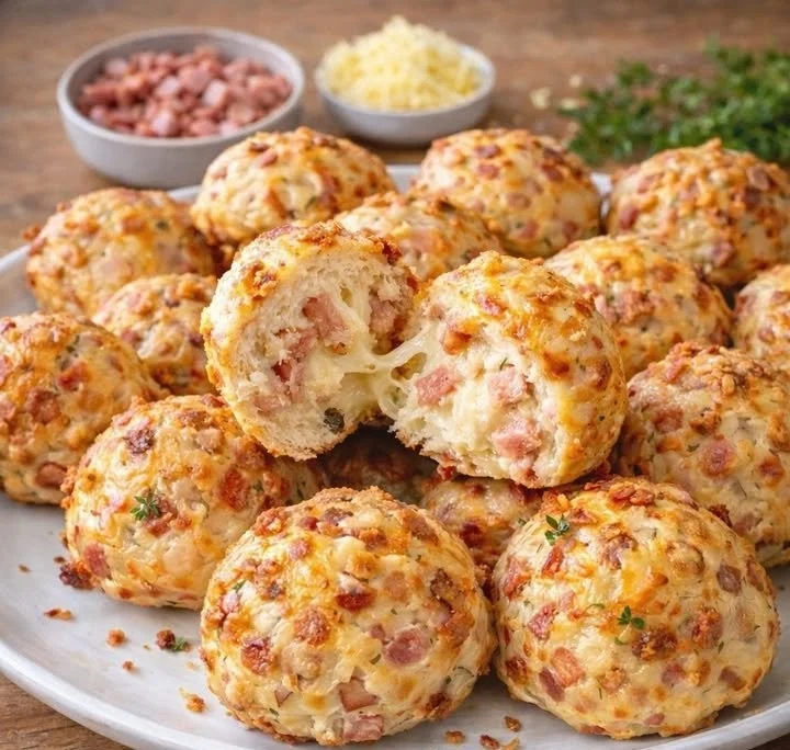 Leckere schnelle Pizza Bällchen auf einem Teller serviert.