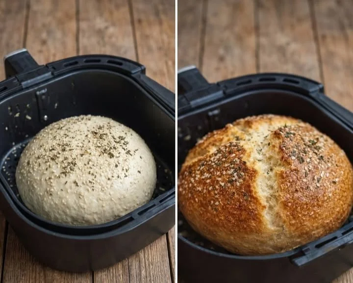 Schnelles Airfryer-Brot, frisch gebacken und goldbraun