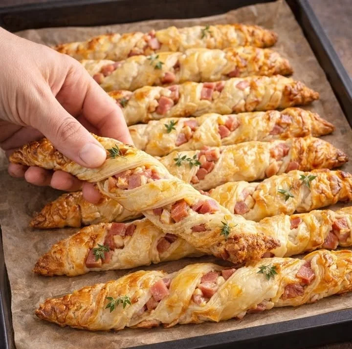 Superleckere Blätterteig Stangen mit Schinken und Käse