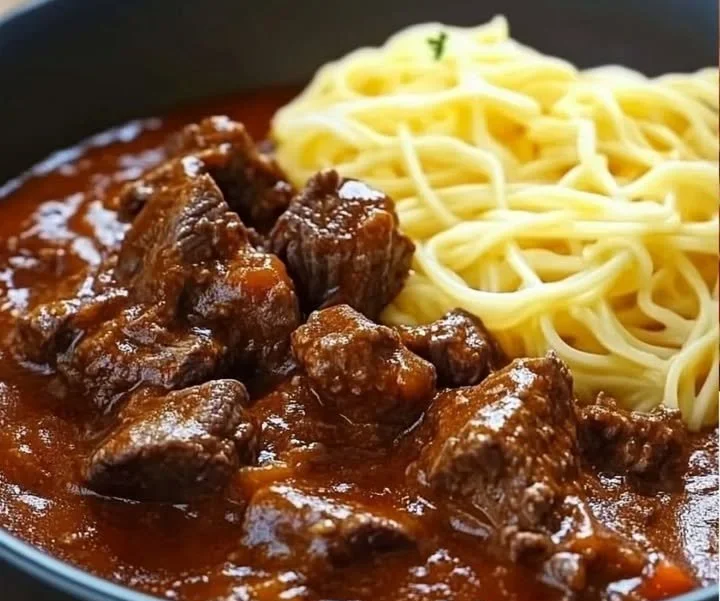 Authentisches Ungarisches Gulasch Gericht mit frischen Zutaten