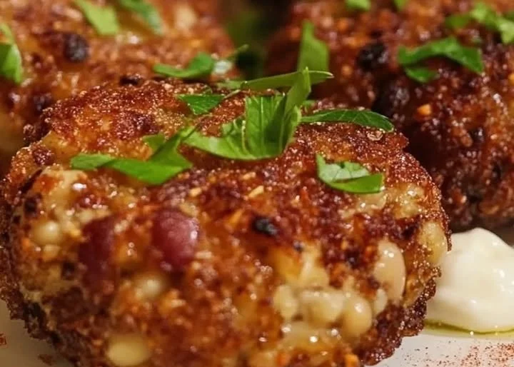 Vegetarische Frikadellen mit Kidneybohnen auf einem Teller angerichtet