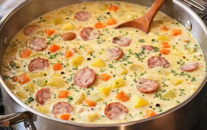 Wärmende winterliche Käsesuppe in einer Schüssel mit frischen Zutaten